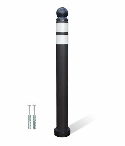 87cm Anti Parking Traffic Delineator | Black Reflective Safety Barrier with Ball Head | TPU Flexible Refuge Post with Demountable Base, Screws & Anchors for Roads & Car Parks - 1 Post
