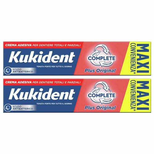 Kukident Complete Plus Original MAXI Crema Adesiva Aroma Menta Leggera, 2x65g