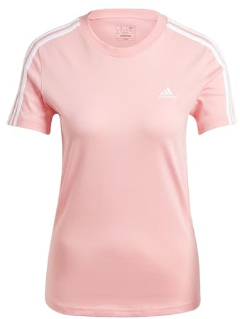 adidas Mujer Essentials Slim 3-Stripes tee, Semi Pink Spark F24 / White, L