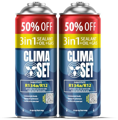 Clima Set gasersättning R134a 3 in1 2 x 235 g för bilens luftkonditionering - för bilar 1995–2016 - kylmedel för bilens luftkonditionering - gas för bilens luftkonditionering.