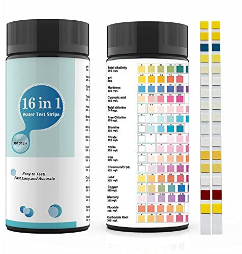 Qarmijaer 100PCS 16 en 1 Kits de Test de L' de Test de L' Potable Bandelette de Test de L' Du et Du Puits et Test Du PH, Du Plomb et Du Chlore