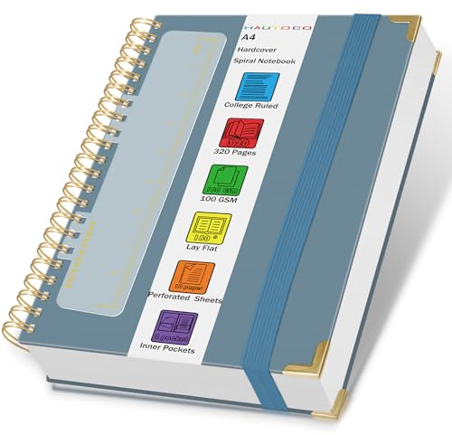 HAUTOCO Anteckningsbok A4-linjerad, bullet Dot Journal, spiralanteckningsböcker, 320 sidor/160 ark, 100 gsm, tjockt papper, inbunden anteckningsbok för arbete, kontor, skola, företag, 29 x 21,5 cm –