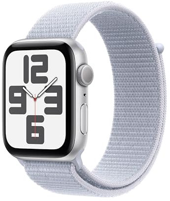 Apple Watch SE (2nd Gen) GPS 44mm Smartwatch with Silver Aluminium Case with Blue Cloud Sport Loop - One Size. Fitness and Sleep Trackers, Crash Detection, Heart Rate Monitor, Carbon Neutral