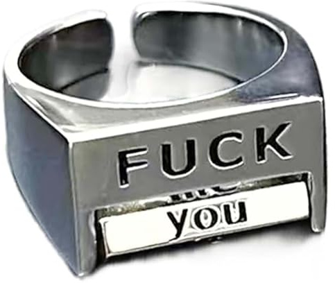 Creative Fu*K Rotatable Mood Control Ring, Spinner Fidget Rings, Retro Style Open Adjustable Anxiety Ring, Inspirational Statement Gifts (Fu*k)