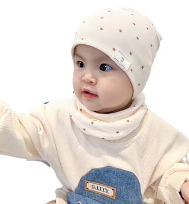 VUCDXOP Set berretto e sciarpa per bambini e neonati, invernale, in cotone, per ragazzi e ragazze, beanie + sciarpa a tubo, set da 2, autunno e inverno, morbida, cotone, beanie, cappello, sciarpa