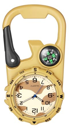 Silverora Orologio da tasca con moschettone, analogico, luminoso, al quarzo, da uomo e da donna, per attività all'aperto, pratico orologio da infermiera, nero e argento, giallo.