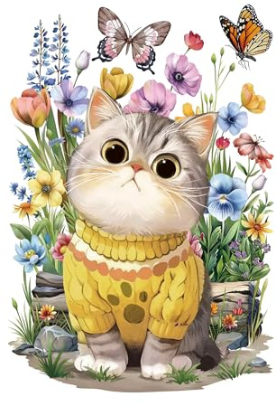 Joeyan Gatto adorabile Transfers e Adesivi per Mobili e Artigianato, Decalcomania Fai da Te per la Casa su Legno Vetro Metallo Tela Carta e Plastica, 2 Grandi Disegni Floreali ad Acquerello 42x30cm