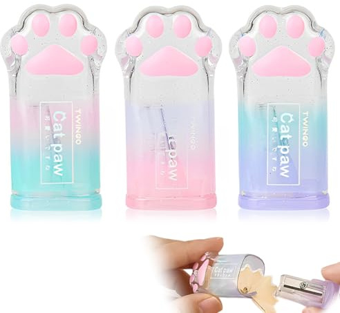 HABNI 3 Piezas Sacapuntas con Deposito, Bolígrafo Roller Diseño de Pata de Gato, para Lápices Estándar, Tapa Plegable, Regalos para Estudiantes de Primaria, Papelería Kawaii