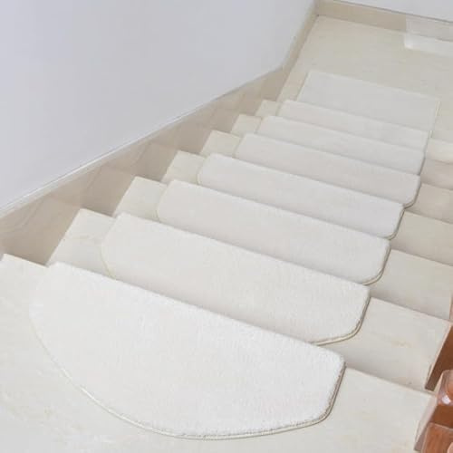 Alfombrillas antideslizantes para escaleras, medio arco, color sólido, lavables a máquina, alfombras de seguridad para personas mayores, 65 x 24 cm, color blanco