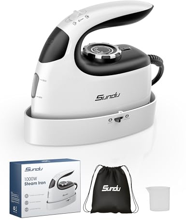 Sundu Mini Travel Iron & Steamer, 1000W Portable Garment Steamer with 300 Holes, 90ml Tank, Lockable Safety Base, Digital Temp Control for Clothes, Sewing, Quilting
