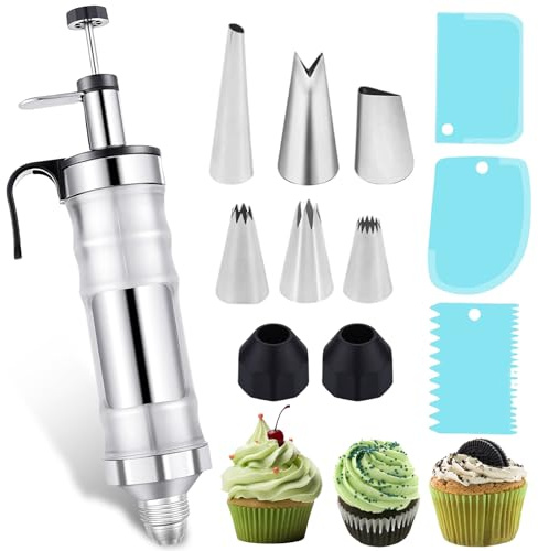 Siringhe decorative in acciaio inox Behogan: set di 12 pezzi per la decorazione di torte e dessert, boccole riutilizzabili per cupcake, torte, biscotti, ciambelle e pasticceria.