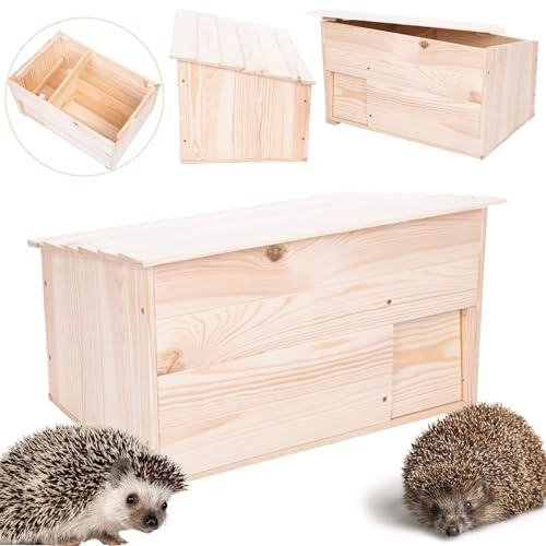 MODO24 Igelhaus aus Holz, Stabiles Igel Winterquartier mit Labyrintheingang, Boden & Trennwand, Igelhütte/Igelhotel für Winterschlaf & Nisthaus im Garten, Maße 27x45x33 cm, Natur unbehandelt