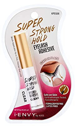 i•ENVY Super Strong Hold Eyelash Adhesive, Waterproof, 48-Hour Long-Lasting Lash Glue, Latex-Free, Hypoallergenic, Quick-Drying with Brush-On Applicator for Strip Lashes (Clear, 1 Pack)
