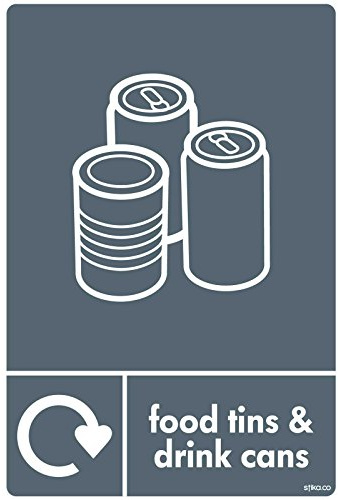 stika.co Food Tins and Drink Cans Recycling Sign, WRAP Recycle Now Vinyl Sticker, BS EN ISO 7010 Compliant, Self-Adhesive Label, A5 210x148mm