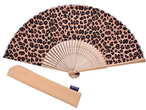 Handfächer aus Bambus, bedrucktes Muster, faltbar, für Partys, Hochzeiten, Geschenk mit Fächerbezug, Bambus, leopard