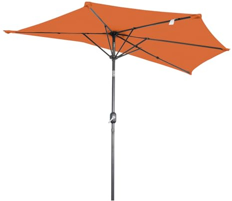 Angel Living 2.7M Half Round Garden Parasol, Patio Umbrella with Aluminum Crank Handle & Tilt, UV30+ Protection for Outdoor Garden, Courtyard (Terracotta)