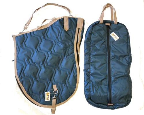 AJ Tack English Padded Saddle and Bridle Carrier Set Navy Blue