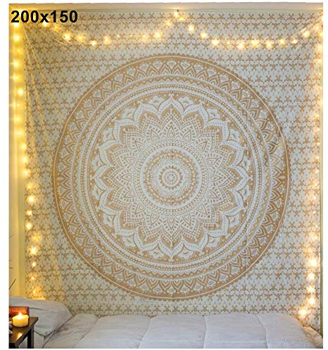 D-SYANA8 Bohemio Mandala Estera de Yoga, Tapiz Toalla de Playa, Manta Indio Colgar en Pared Tapicería Arte Retro Tela decoración para el hogar Yellow 150x150cm