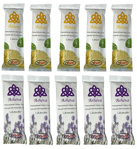 Asheva 8 x 9 Individually Wrapped Oshibori Disposable Towels - Luxurious Moist Cotton Hot/Cold Refreshment Towel - Lavender, Lemon, or Tea Tree Scents - Perfect for Spa, Travel, Dining & Events