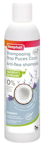 Beaphar – Shampooing Stop Puces Coco pour Chien et Chat – Contient de l'huile de Coco et des huiles essentielles de Lavande – Contre Les Puces, Tiques, Moustiques – pH Neutre – sans parabène – 250 ML