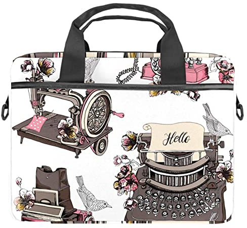 Vintage skrivmaskin symaskin laptop axel messengerväska crossbody portfölj messengerfodral för 13 13,3 14,5 tum laptop surfplatta skyddande tygväska fodral, flerfärgad, 11x14.5x1.2in /28x36.8x3 cm