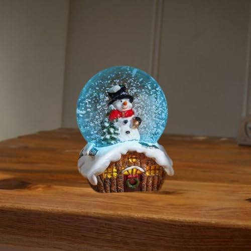 Marco Paul 9cm Light Up Christmas Snowman Snow Globe Battery Operated Glitter Shaker with Colour Changing LEDs Small Festive Ornament and Novelty Xmas Home Decoration