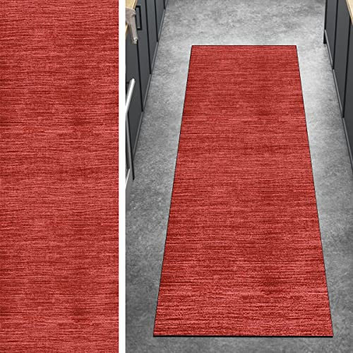 Ymural Teppich Läufer Lang Flur Modern rutschfest Kücheläufer 50x80CM Rot Teppichmatten Meterware Teppichläufer Waschbar Kurzflor Polyester Korridor Schlafzimmer, Anpassbar Breite 40-120cm