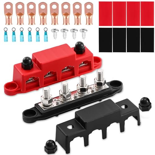 Bloc de Distribution bloc de 12V-48V DC BusBar 250A avec 4 x M8 Boulons,Barres de Distribution D'énergie 5/16,Bloc de Connexion de Batterie pour Voitures, Camping-Cars, navires, Yachts (M8)