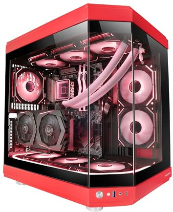 Mars Gaming MC-3T, Case Gaming Custom ATX, Vetro Temperato Continuo Tripla Finestra, Supporto Raffreddamento Liquido Completo, Doppia Camera Laterale, 3x Slot PCI Verticali, USB-C e USB 3.0, Rosso