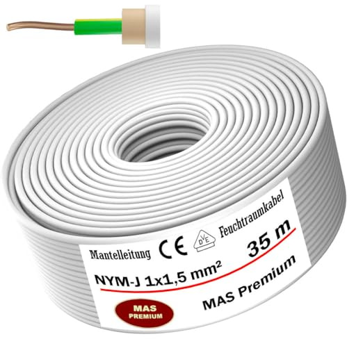MAS Premium Cable de alimentación eléctrico revestido para ambientes húmedos Alemán Marca de cable eléctrico Anillo para la colocación sobre, dentro y debajo de yeso, en espacios secos, húmedos y