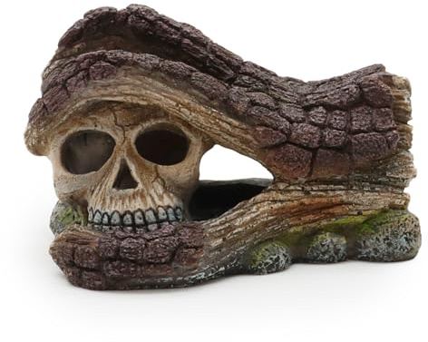 Amtra Deko Mano e Teschio - Decorazione in resina atossica per Acquari, Accessorio ornamentale subacqueo, Decorativo rifugio nascondiglio, Dipinto a mano, Dimensione 13 * 10,5 * 8,3 cm