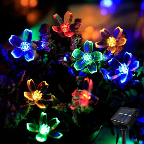 A.bigwhale Solcellsljusslinga, utomhus, 8 m, solcellsljuskedja utomhus, väderbeständig, 40 LED blommor, ljusslinga, utomhus, 8 lägen, solcellsljuskedja för trädgård, terrass, balkong, bröllop, fest,