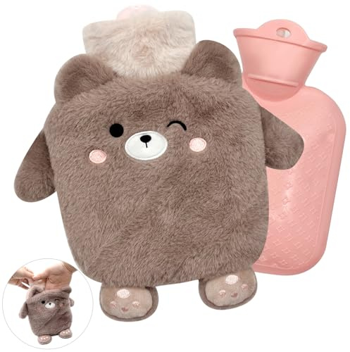 YeahBoom Wärmflasche für Kinder - Bär Mit Handwärmerbezug, Flauschig, Abnehmbar und Waschbar - Premium Qualität, Geprüft und Frei Von Schadstoffen