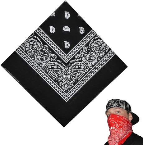 YUGUOLAN Bandana Herren, Damen & Kinder - Schwarz, Paisley Muster, 55 x 55 cm