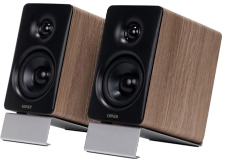 Edifier M60 Compact Desktop Speakers 2.0, for PC/Laptop/Computer, Bluetooth v5.3, USB C & 3.5 mm AUX, Hi-Res Audio Wireless Certified, 66W RMS, for Music and Gaming, Pair with Stands, Wood Grain