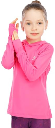 Girls Hooded Shirt Long Sleeve with Thumbhole UV Kids Running Top Children Hiking UPF Hoodie Sports T-Shirt Active Lightweight Sweatshirt Yoga Dancing Workout Pullover Bright Fuchsia 11/12 Years