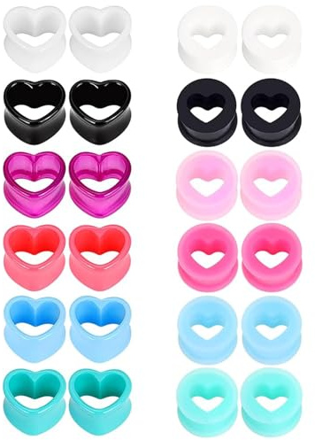 12 Pairs Ear Stretcher, Silicone Ear Plugs Tunnels, Heart-Shaped Ear Stretching Kit, Acrylic Double Flared Ear Gauges, Ear Tunnels Strectchers, Flexible Flesh Tunnel Plugs, Ear Gauges Expander (10MM)