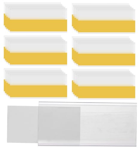 XoeLLe 50 Pezzi Porta Etichetta, Portaetichette Autoadesivo Trasparente, Cartellini Prezzi Etichette Adesive Prezzo Nome Tasca per Supermercati, Armadietti, Scaffali, Uffici (8x4,2cm)