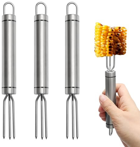 3 supporti per pannocchie, forchette estese per mais dolce, spiedini per pannocchie, in acciaio inox, per pasti quotidiani, barbecue, feste, picnic