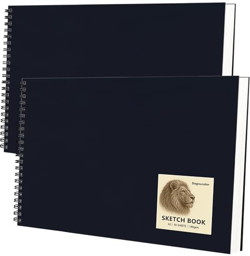 DagouColor Quaderno da Disegno Schizzo, 2 Pack, 50 Fogli (100 Pagine), A3 Spiral Carta da Disegno Senza Acido, 140GSM Sketch Pad per Artisti Principianti Adulti Bambin