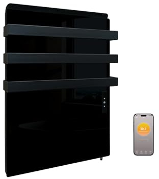 Calefacción infrarroja con termostato, 730 vatios, radiador de baño con toallero, calentador de pared infrarrojo con control de aplicaciones, calefacción eléctrica con pantalla táctil, calentador de