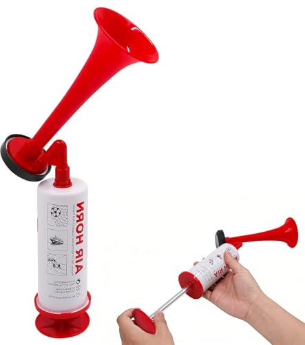 OVBOVA Air Horn Handheld, Portable Reusable Airhorn, High-Decibel Manual Stadium Horn Pump for Sports Events, Football, Marine & Safety (Red, 1 Pack)