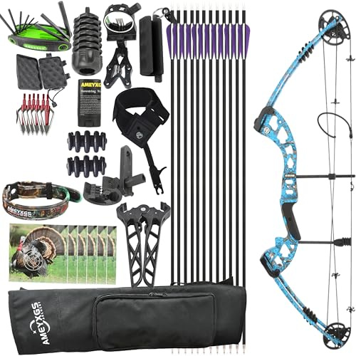Set per tiro con l'arco compound per adulti e principianti - Arco da caccia per destrimani da 30-55 libbre, accessori completi per la caccia, la pesca e il tiro al bersaglio (Blue)