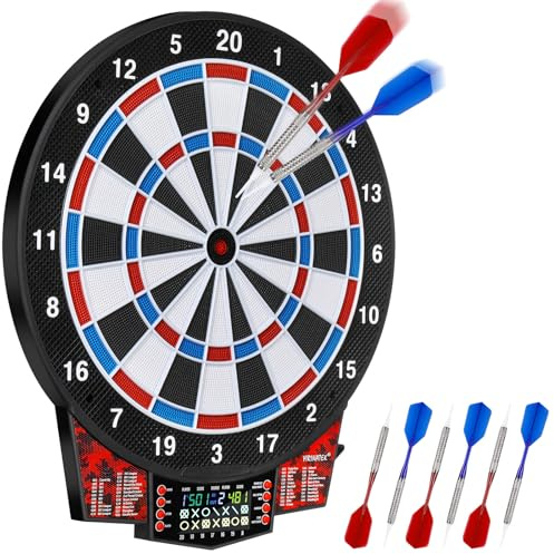 Yirinatek Jeu de Flechette Electronique Professionnelle 15,5 Pouces – Cible Flechette Electronique avec 43 Jeux et 320 Variantes, Écran Couleur pour 1 à 8 Joueurs, Jeux de Fléchettes Électronique