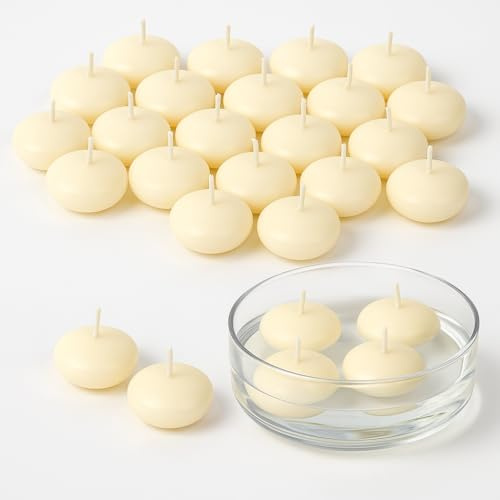 Super Z Outlet 1 3/4 Unscented Natural Color Water Floating Mini Candle Discs for Weddings, Home Decoration, Relaxation, Spa, Smokeless Cotton Wick. (24 Candles)