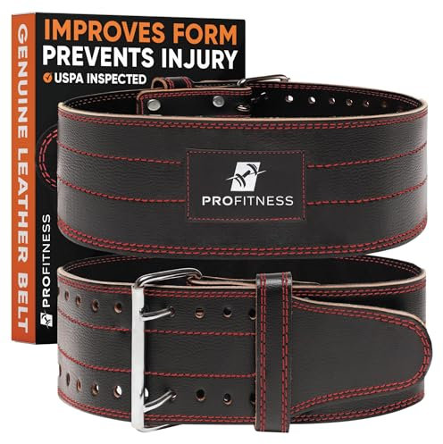 ProFitness Gewichthebergürtel für Damen und Herren, Leder, Schwarz / Rot, Größe M