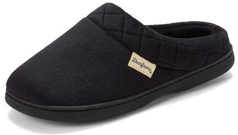 Dearfoams Women's Darcy Microfiber Velour Clog with Quilted Cuff Slipper, Black, Medium US