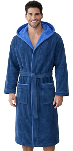 Morgenstern Peignoir Éponge Coton avec Capuche pour Homme Taille XXL Bleu 2 Poches et Ceinture Doux, Absorbant et Confort,XXL,Bleu