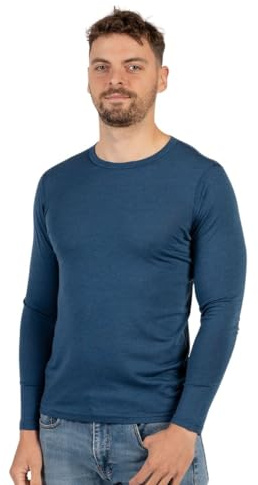 menique 100% Merino Wolle Herren Langarmshirt – Slim Fit Thermounterwäsche Baselayer Longsleeve Shirt für Wandern, Ski & Outdoor, Atmungsaktiv und Geruchsresistent (L, Denim Blau)
