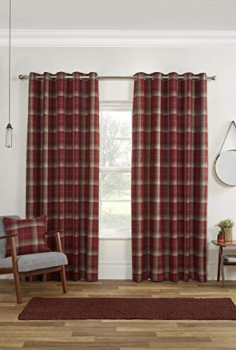 Yorkshire Linen Carnoustie Eyelet Ring Top Curtains 90x90 Red, Polyester, 90 x 90